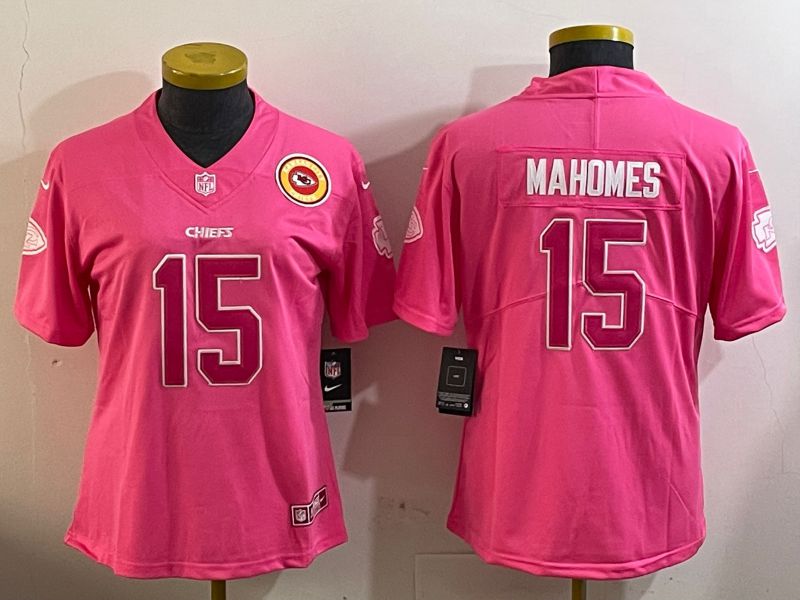 Youth Kansas City Chiefs #15 Mahomes Pink 2024 Nike Limited NFL Jersey style 2->youth nfl jersey->Youth Jersey